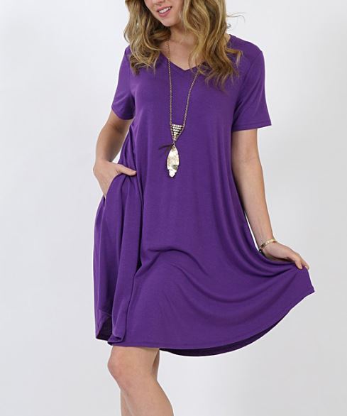 Womens Casual Purple Dress With Pockets ...